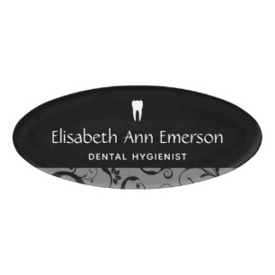 Etiqueta De Nombre Damasco dental del personal de oficina favorable