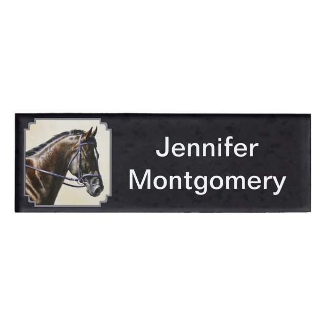 Etiqueta De Nombre Dark Bay Dressage Horse Blue-black (Anverso)