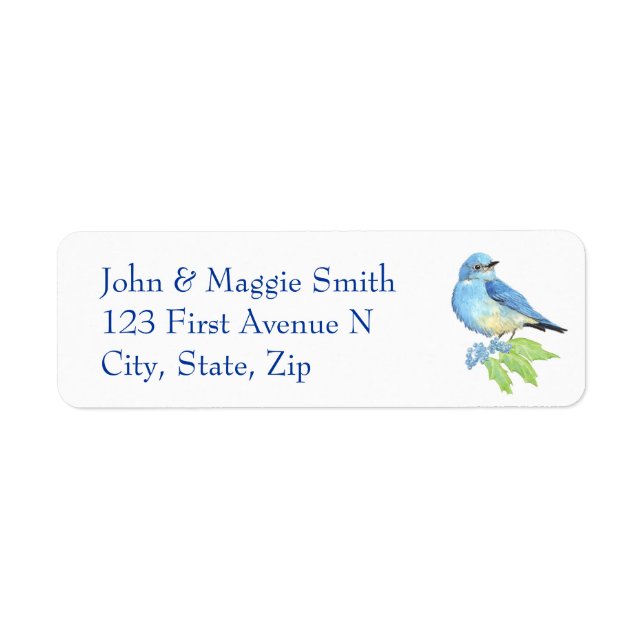 Etiqueta de nombre de ave azul de montaña (Frente)