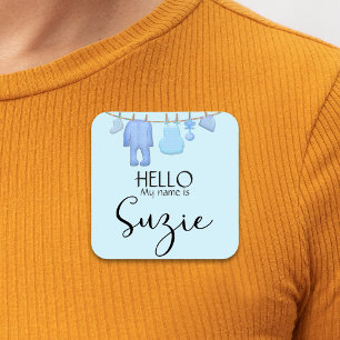 Etiqueta de nombre de Baby Shower azul