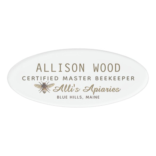 ETIQUETA DE NOMBRE DE BEEKEEPER con abeja de miel (Anverso)