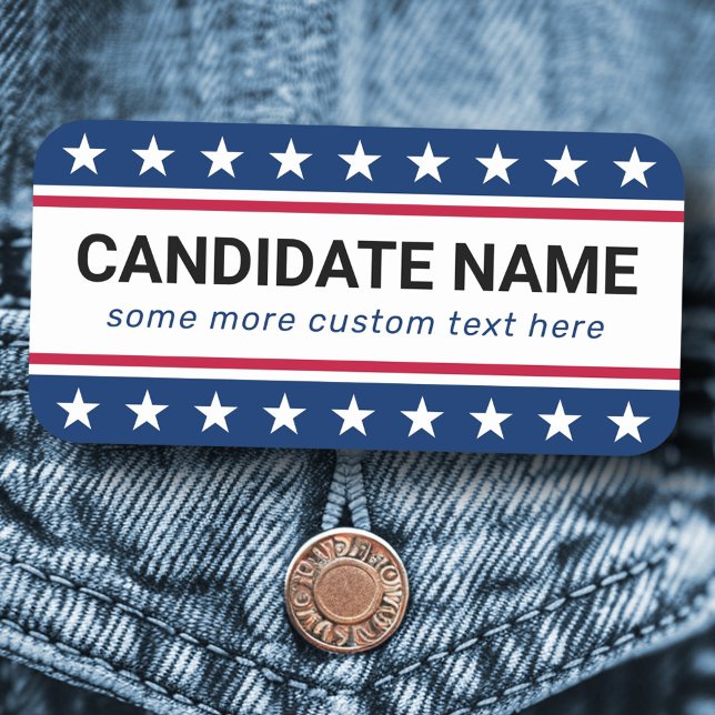 Etiqueta de nombre de campaña política del candida (Custom candidate name political campaign name tag)