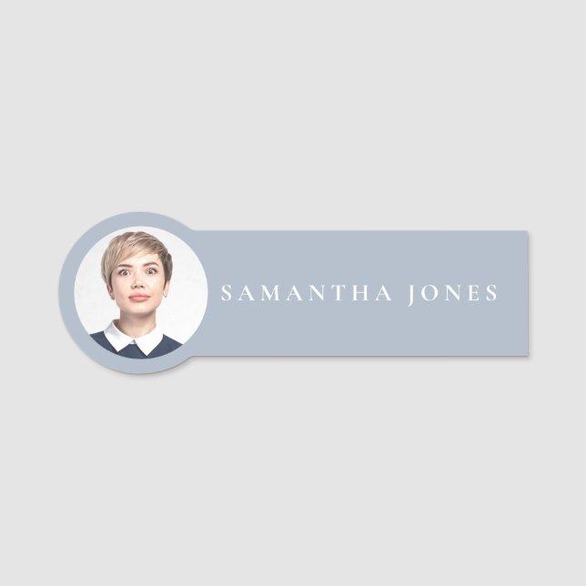 Etiqueta de nombre de foto neutra moderna minimali (Anverso)