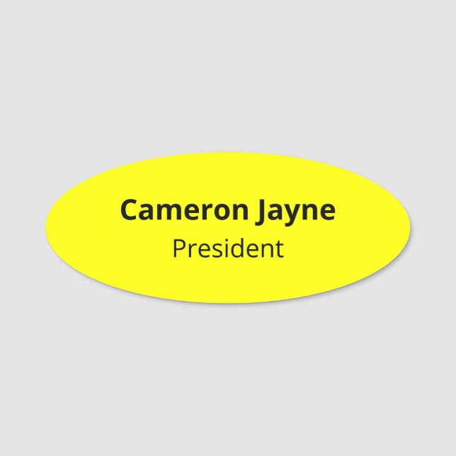 Etiqueta de nombre de óvalo amarillo para empleado (Anverso)