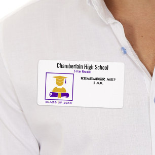 Etiqueta de nombre de papel morado para reunión de