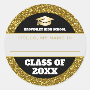 Etiqueta de nombre de reunión de oro y negro