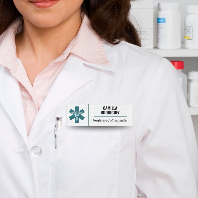 Etiqueta de nombre de RX Pharmaceuticals Medical C (RX Pharmacy Medical Care Name Tag with Logo)