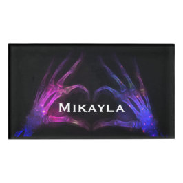 Etiqueta De Nombre Dedos de rayos X rosados/azules forman un corazón