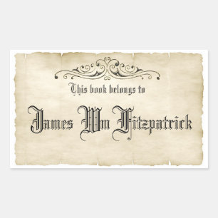 Etiqueta de nombre del libro de pergamino antiguo 