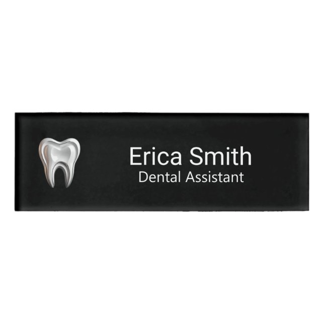Etiqueta De Nombre Dental Assistance Dentist Tooth Logo (Anverso)