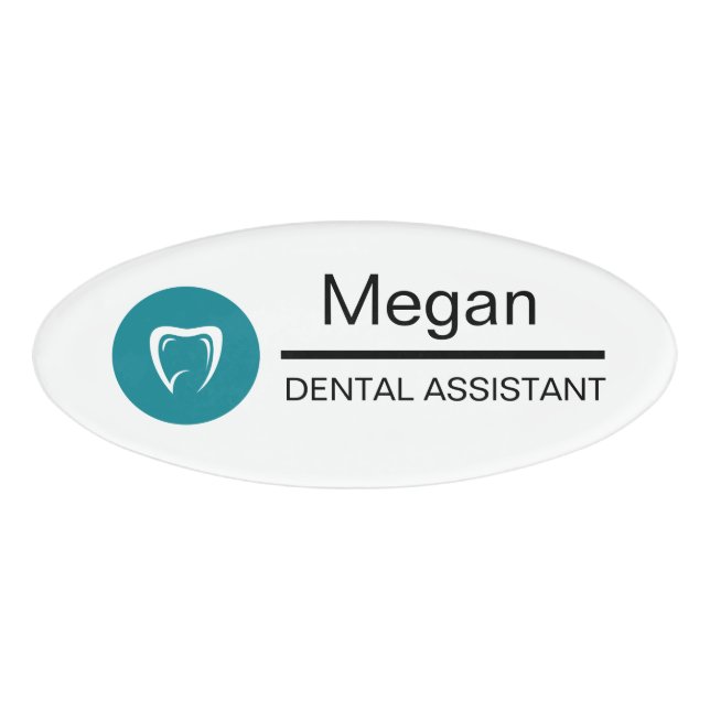 Etiqueta De Nombre Dental Assistant Custom Tooth Logo (Anverso)