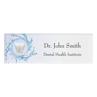 Etiqueta De Nombre Dentista Dental Tooth Water Profesional