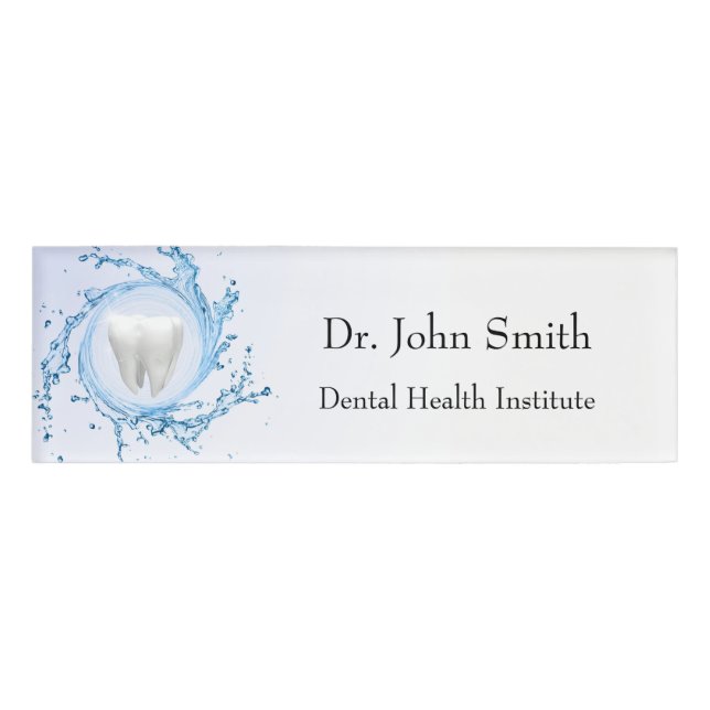 Etiqueta De Nombre Dentista Dental Tooth Water Profesional (Anverso)