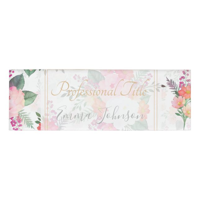 Etiqueta De Nombre Diseño blanco de flores de color de agua rosa (Anverso)