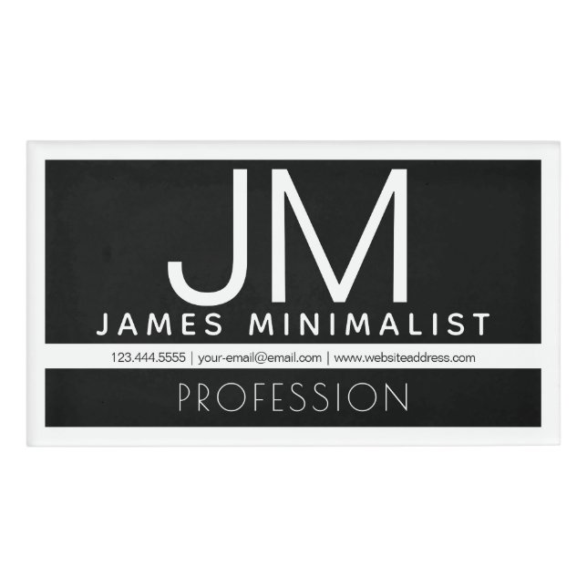 Etiqueta De Nombre Diseño minimo profesional moderno | Blanco y negro (Anverso)