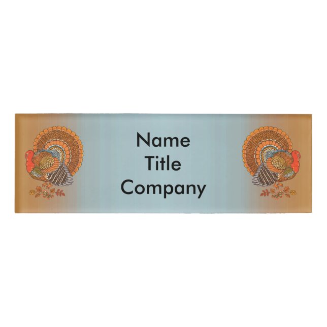 Etiqueta De Nombre Dos pavos majestuosos dejan Naranja azul (Anverso)