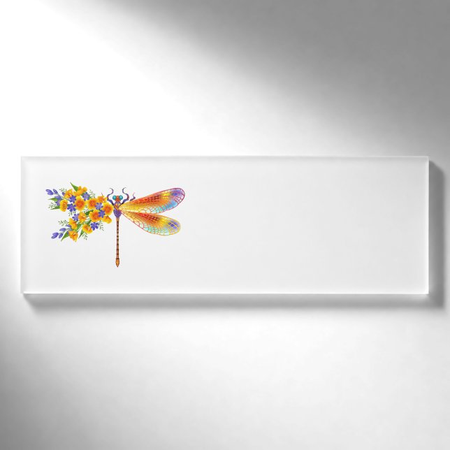 Etiqueta De Nombre Dragón de flores amarillas (Anverso)