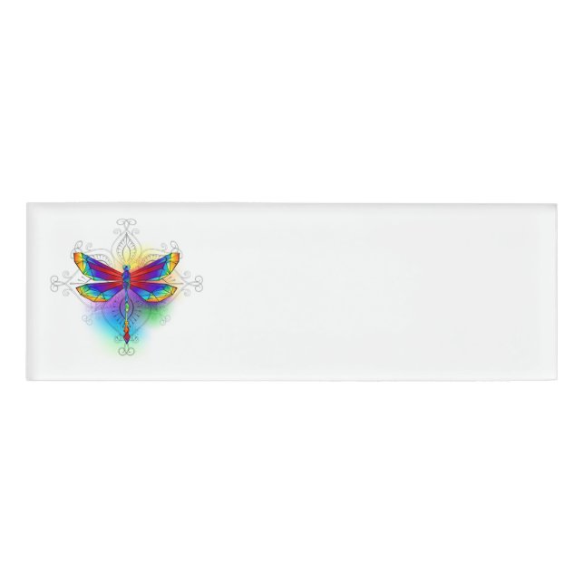 Etiqueta De Nombre Dragón poligonal arcoiris (Anverso)