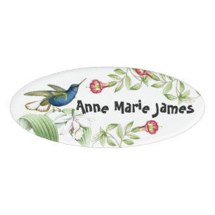 Etiqueta De Nombre El pájaro del colibrí florece el Nametag floral