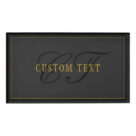Etiqueta De Nombre Elegant Script Monogram Black & Gold