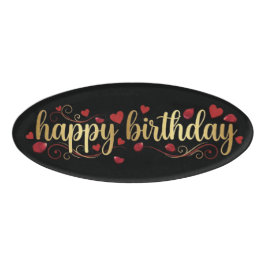 Etiqueta De Nombre Elegante Corazón Dorado y Rojo Feliz Cumpleaños Ro