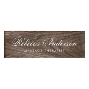 Etiqueta De Nombre Elegante guión de moda de granos de madera