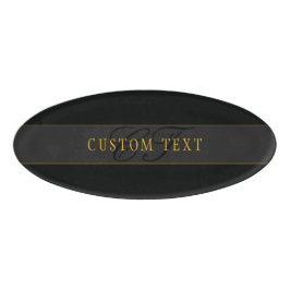 Etiqueta De Nombre Elegante Monograma de Letra Script Negro y Dorado