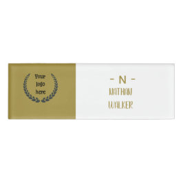 Etiqueta De Nombre Elegante Monograma Dorado y Gris I Minimalista Ele