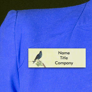 Etiqueta De Nombre Elegante Pájaro Negro Rama Hojas Oruga