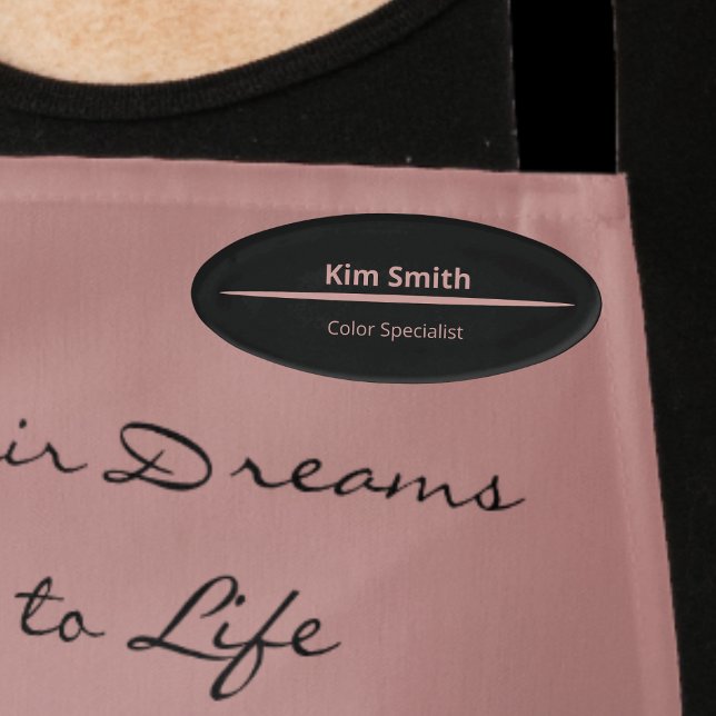 Etiqueta De Nombre Elegante Profesional Black Pink Experto y Oval (Elegant Professional Black Pink Expertise & Oval Name Tag)