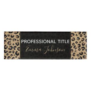Etiqueta De Nombre Elegante Purpurina dorado Leopardo negro