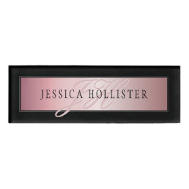 Etiqueta De Nombre Elegante Rubor Faux Rosa Gold | Nombre e Iniciales