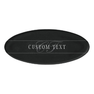 Etiqueta De Nombre Elegante Script Monograma Editable Blanco Gris Neg