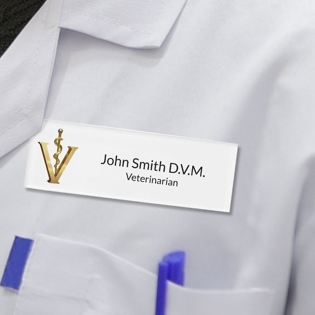 Etiqueta De Nombre Elegante Veterinario Vet Asclepius Gold V (Subido por el creador)