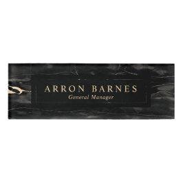 Etiqueta De Nombre Empleado masculino de Mármol de oro negro