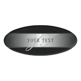 Etiqueta De Nombre Escritura Elegante Editable En Monograma   Negra