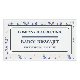 Etiqueta De Nombre Etiqueta con nombre floral blanca y azul