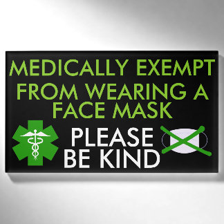 Etiqueta De Nombre Exento Médicamente de Mascarillas