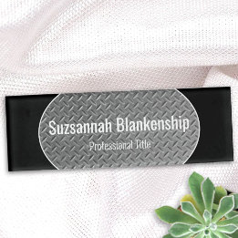 Etiqueta De Nombre Faux Metalizado Diamond Plate Black Borders Etique