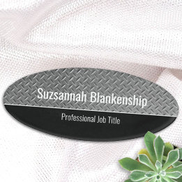 Etiqueta De Nombre Faux Metalizado Diamond Plate Custom Name Tag