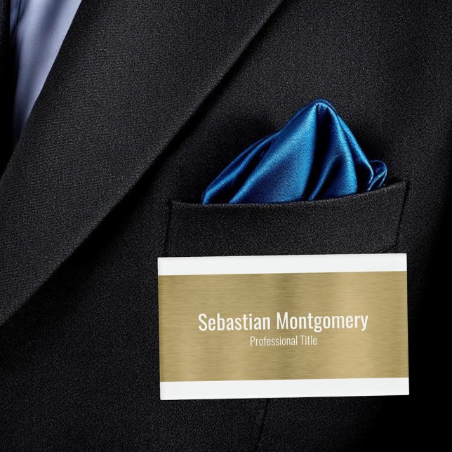 Etiqueta De Nombre Faux Metallic Profesional Brushed Gold Black Text (magnetic back name tag)