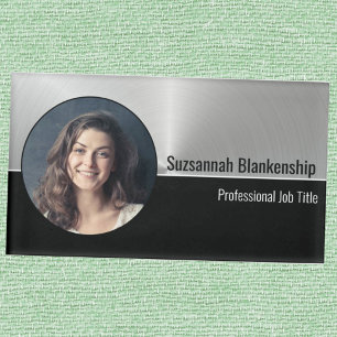 Etiqueta De Nombre Faux Metallic Profesional Silver Flare Photo