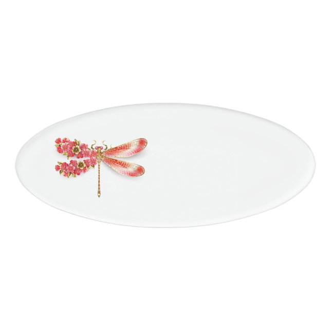 Etiqueta De Nombre Flor libélula con sakura de joyas (Anverso)