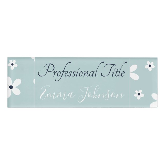 Etiqueta De Nombre Flores de margarita blanca azul Boho de verano (Anverso)