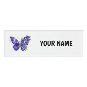 Etiqueta De Nombre Flower Sapphire Butterfly