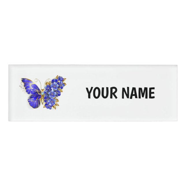 Etiqueta De Nombre Flower Sapphire Butterfly (Anverso)
