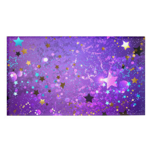 Etiqueta De Nombre Fondo de Relieve metalizado púrpura con estrellas