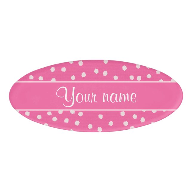 Etiqueta De Nombre Fondo rosado de los lunares blancos sucios lindos (Anverso)