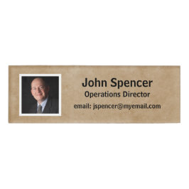 Etiqueta De Nombre Fotografía horizontal reutilizable en beige y blan
