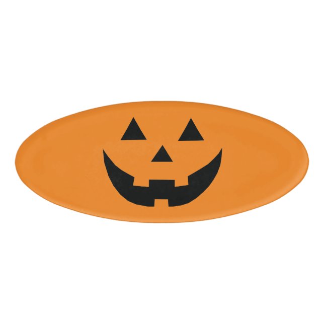Etiqueta De Nombre Fun naranja calabaza jack o lantern Halloween (Anverso)